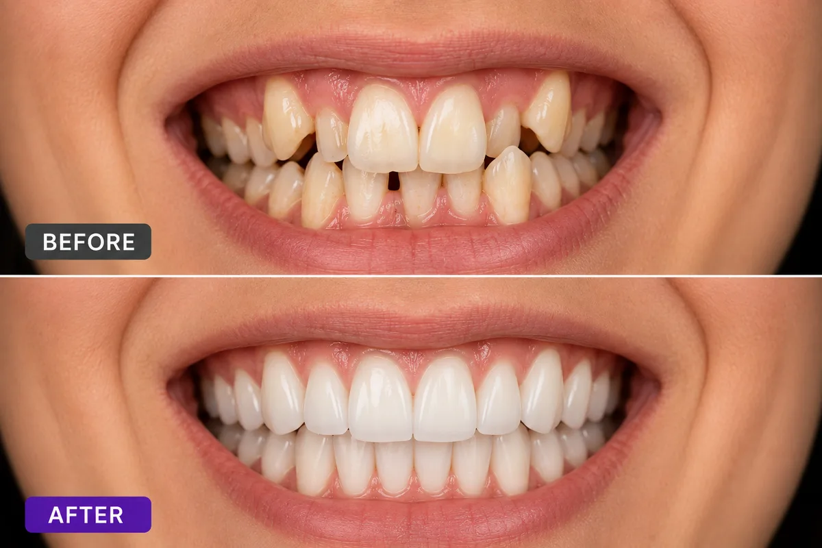 Dental before and after: crowded teeth corrected with Invisalign