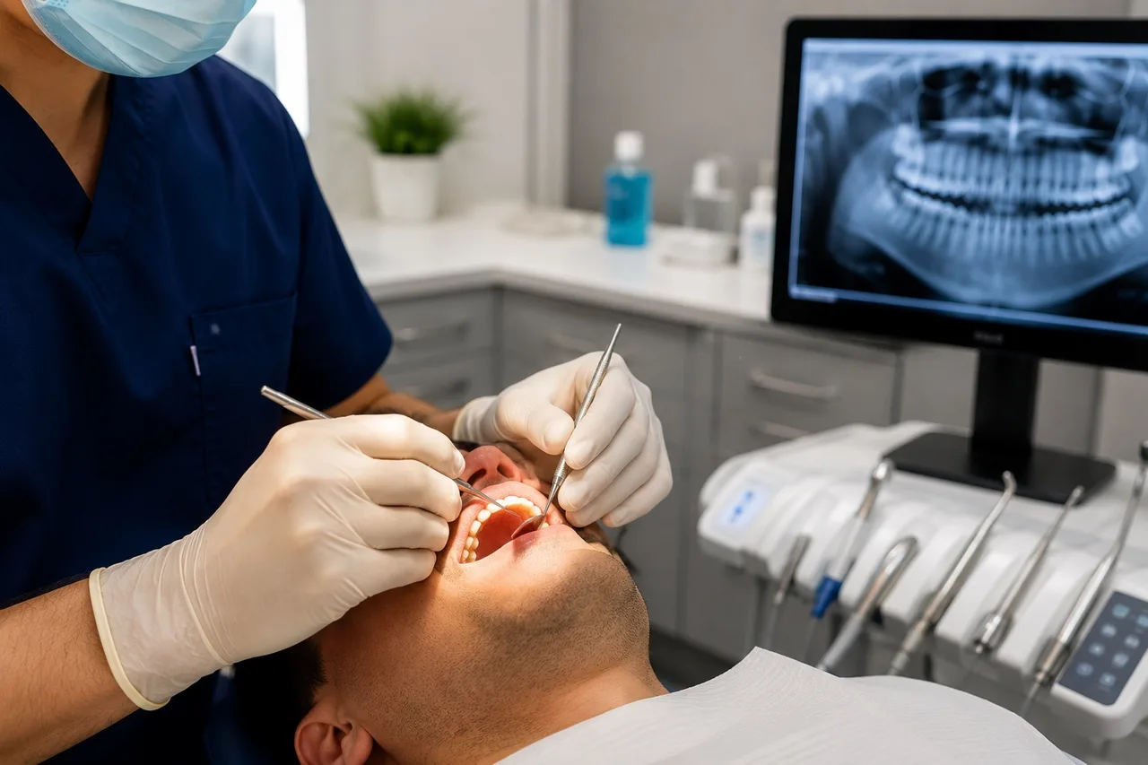 Dentist performing restorative dental treatment